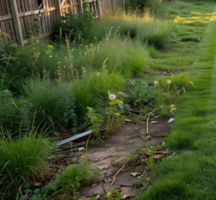 Side-by-side comparison of a garden before and after professional maintenance.