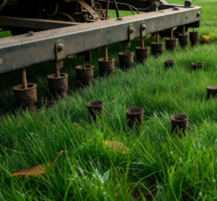 Close-up of lawn aeration plugs improving grass health