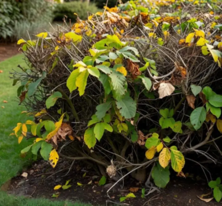 Before and after comparison of a hedge showing overgrown branches transformed into a neatly shaped, healthy hedge